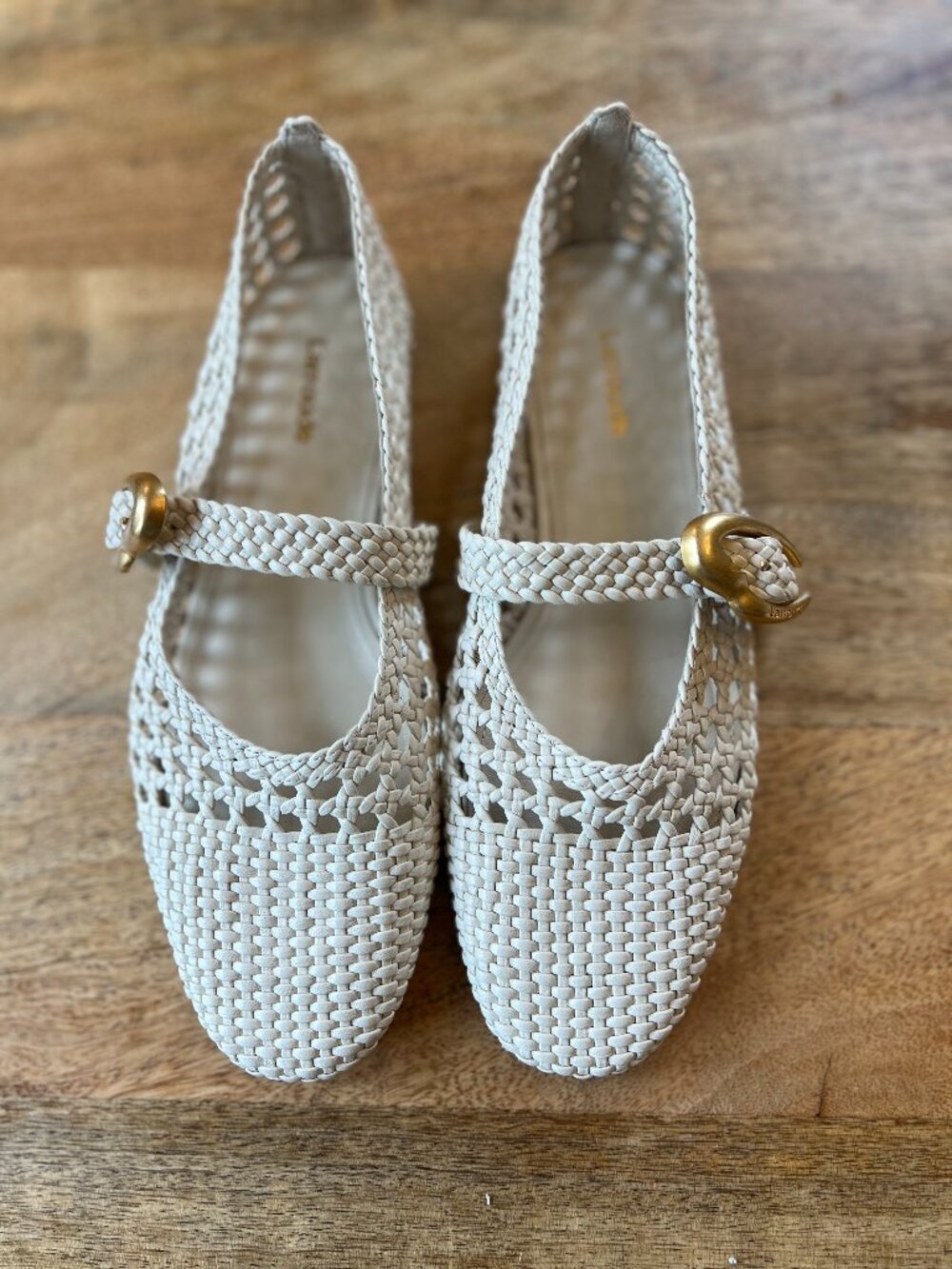 Larroude Verona Macrame Ballet Flat In Ivory Leather size 7 PREOWNED